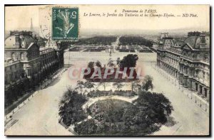 Old Postcard Panorama of Paris Lovre The Tuileries Gardens and the Champs Ely...