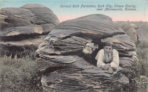 J85/ Minneapolis Kansas Postcard c1910 City of Rocks Geology People 166