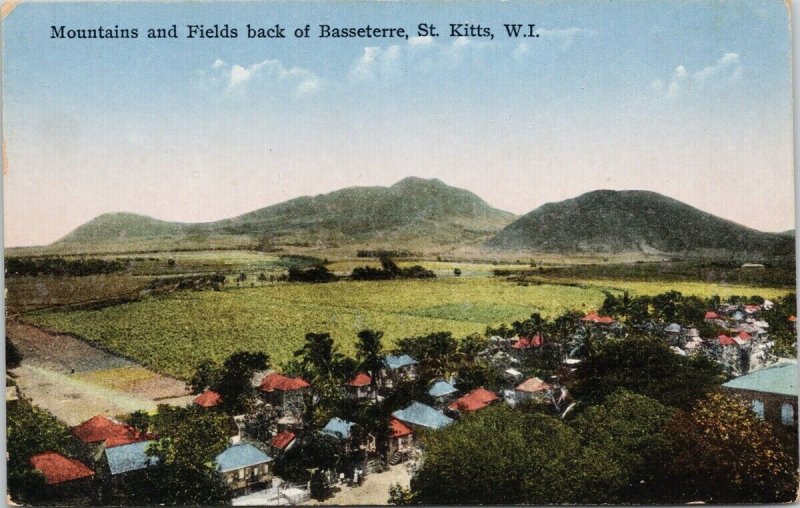 St. Kitts WI Basseterre Mountains and Fields Unused Losada Postcard F52