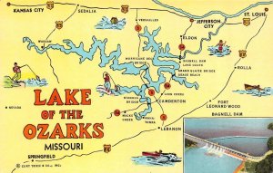 Missouri MO   LAKE OF THE OZARKS MAP CARD  Cities~Roadside Attractions  Postcard
