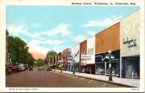 Postcard Business District Washington Street in Greenville, Mississippi