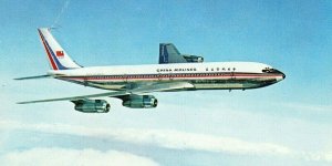 Postcard View of China Airlines, Boeing 707 in Flight.         N4