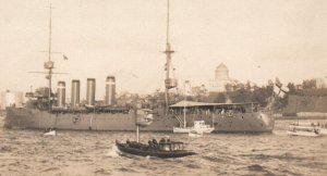 Postcard RARE British Royal Navy Battleship in Harbour RPPC Photo c1900s