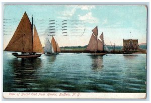 1909 Yacht Club From Harbor Sailboats View Buffalo New York NY Posted Postcard