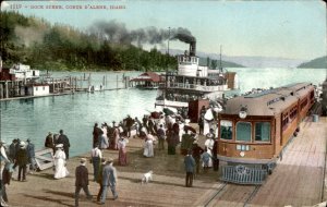 Coeur D'Alene Idaho Dock Scene Steamer Train c1900-20s Vintage Postcard