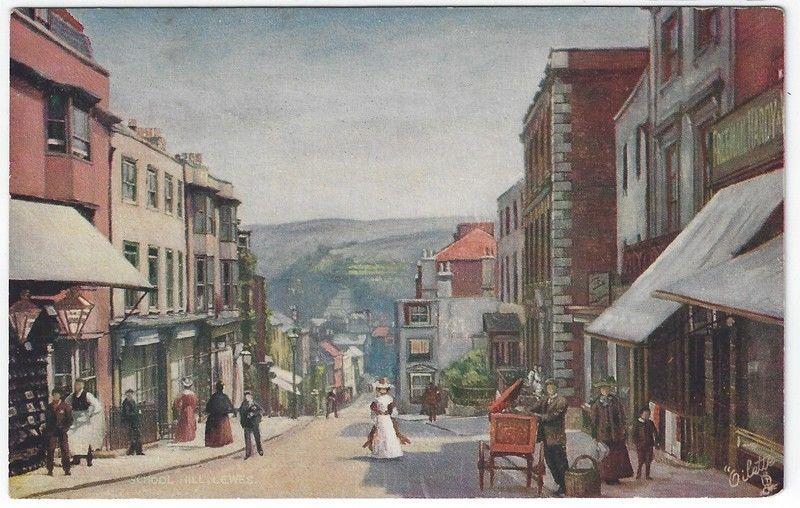 Vintage Postcard View, School Hill, LEWES, UK,  Raphael Tuck