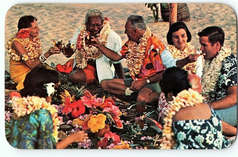 Hawaii Luau Kalua Pig Poi Lomi-lomi Salmon United Air Lines Photo 1104 Postcard