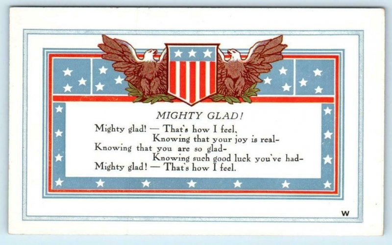 Patriotic Greeting MIGHTY GLAD, That's How I Feel POEM Arts & Crafts  Postcard