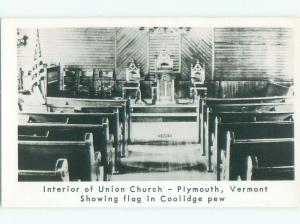 old rppc COOLIDGE CHURCH Plymouth - Near Killington & Rutland Vermont VT i5705