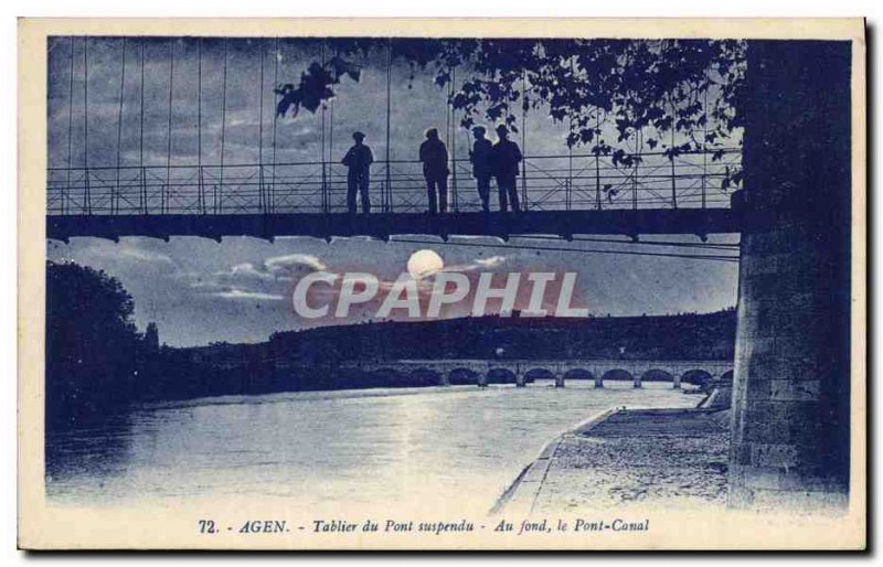 Postcard Old Bridge Agen Apron suspension bridge Basically the canal bridge