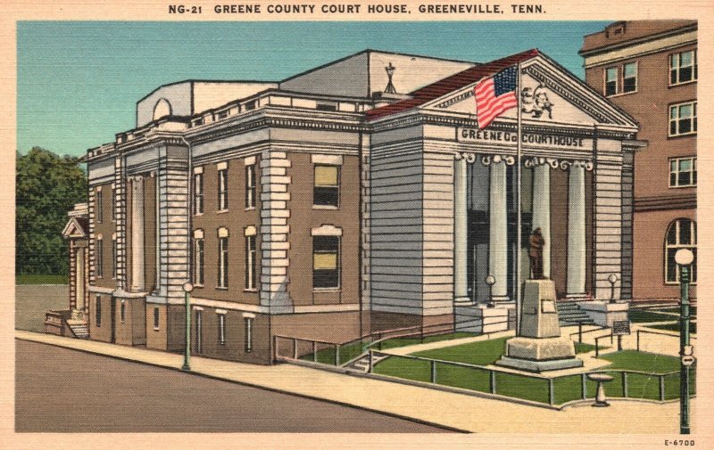 Vintage Postcard 1920's View Greene County Court House Greeneville Tennessee TN