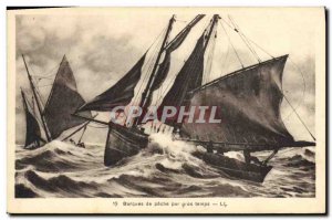 Old Postcard Fishing Boat Boats fishing in heavy weather