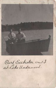 Lake Underwood Pennslyvania ? Men in Boat Real Photo Vintage Postcard AA109977