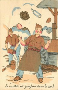 Postal El ejército francés Cook es un malabarista en la vida civil publicado 1944 Malabares 