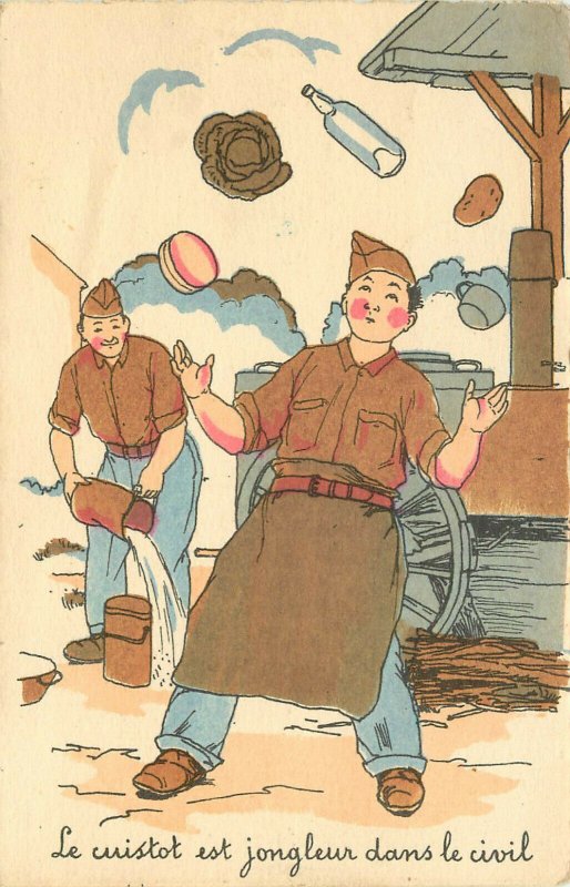 Postcard The French Army Cook Is a Juggler in Civilian Life Posted 1944 Juggling