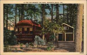 Rehoboth Beach Delaware Train Car Amongst Pines Linen Postcard SCARCE VERSION