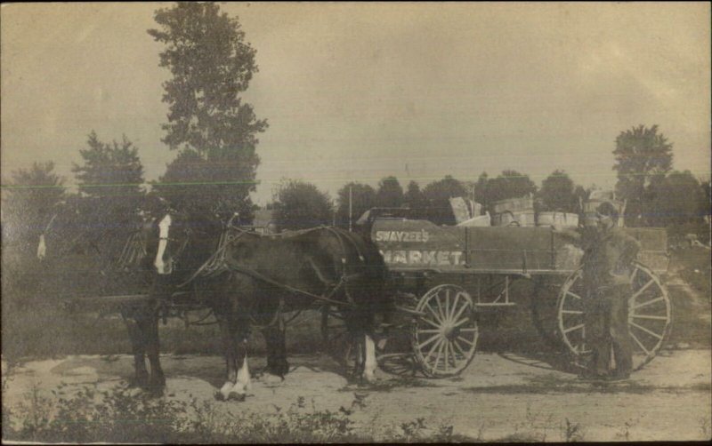 Swayzee IN Market Delivery Wagon Proud Man c1910 Real Photo Postcard