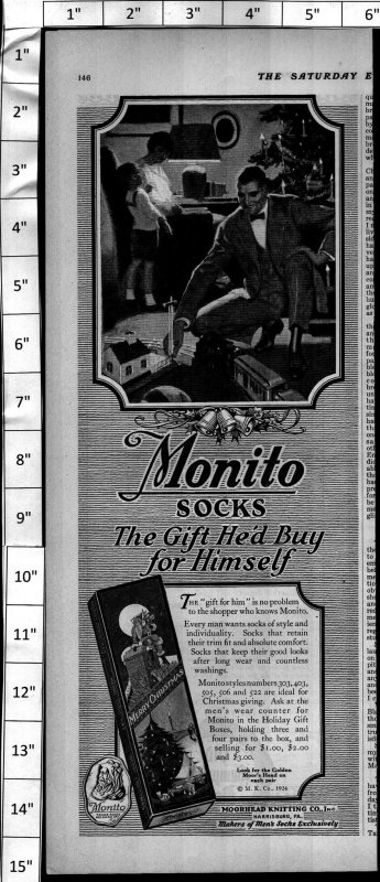 1924 Monito Socks Fashion Man Boy Christmas Toy Train Vintage Print Ad 3998