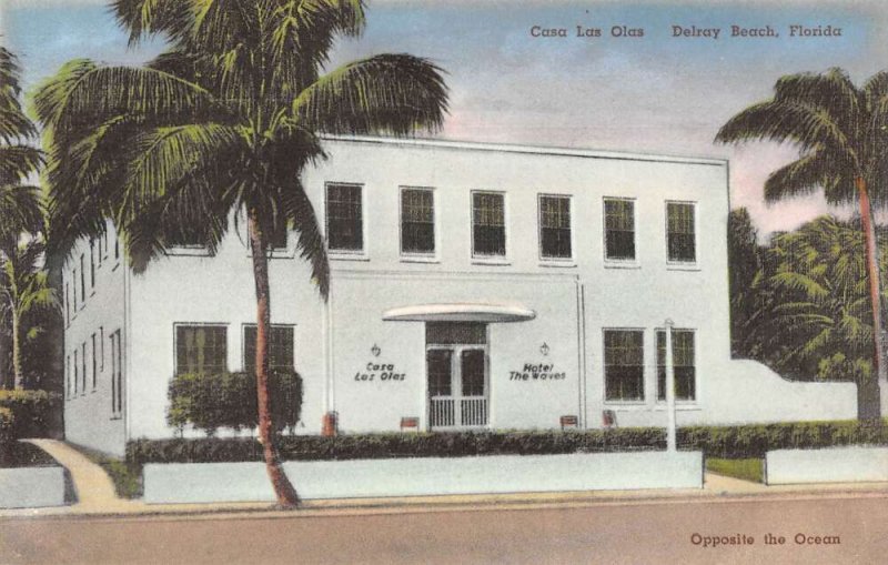 Delray Beach Florida Casa Las Olas Hand Colored Vintage Postcard AA22424