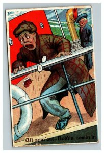 Vintage 1911 Comic Winsch Postcard Man Loses His Teeth on Choppy Sea FUNNY