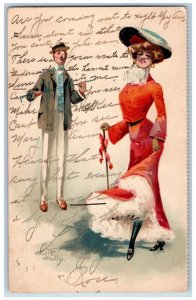 Whatley Artist Signed Postcard Pretty Woman Big Hat Watertown New York NY 1906