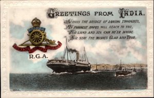 Steamship India RGA Heraldic Crest Poem Tinted Beagles Real Photo Postcard #1