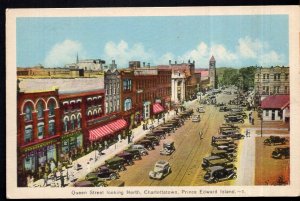 PEI CHARLOTTETOWN Queen Street North Store Fronts Older Cars PECO - White Border