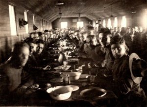 RPPC Real Photo Postcard - World War 1 WW1 - US Army Soldiers Mess Hall