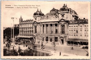 Antwerp Belgium, Anvers Opera Flamand Et Fontaine Peter Benoit, Vintage Postcard