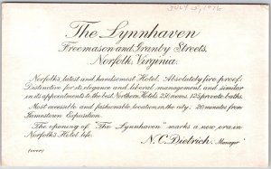 The Lynnhaven Freemason & Granby Streets Norfolk Virginia VA Building Postcard