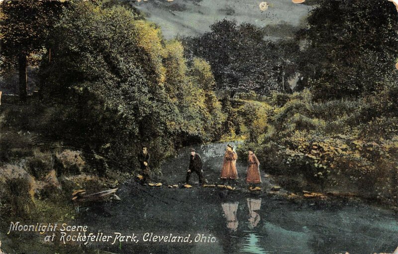 LP96  Cleveland Ohio Rockefeller Park  Postcard Moonlight Scene