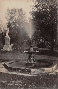 Ohio Postcard Real Photo RPPC 1911 GREENFIELD Fountain in Cemetery Monument