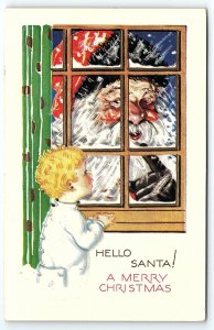c1915 SANTA CLAUS PEEPING IN WINDOW AT CHILD MERRY CHRISTMAS POSTCARD P2812G
