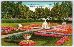 1940-50's SUNKEN GARDENS MIAMI BEACH FLORIDA FL VINTAGE LINEN POSTCARD