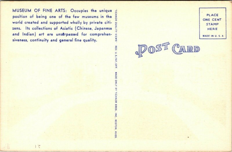 Vintage Museum of Fine Arts Boston Massachusetts MA Postcard