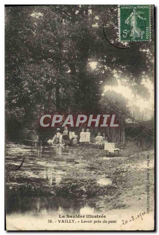 Postcard Old Vailly Lavoir Pres du Pont Children