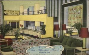 Atlanta GA Atlantan Hotel Interior NICE LINEN Postcard