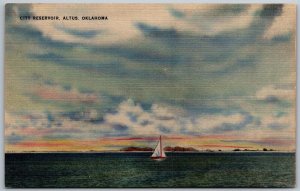 Altus Oklahoma 1940s Postcard City Reservoir Sailboat