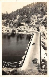 RPPC Highway across the Dam, Big Bear Lake, California 1942 Vintage Postcard