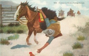 Cowboy Chicken Pulling Contest C-1915 Western Art #8670 Postcard 20-9073