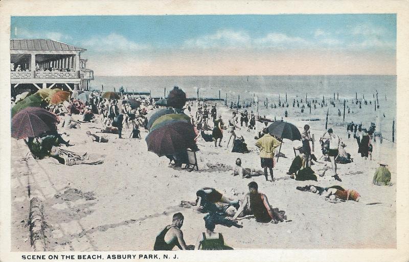 Scene On the Beach, Asbury Park, New Jersey, Early Postcard, Unused