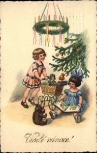 Czech Christmas Vesele Vanoce Children New Toys c1920s Postcard