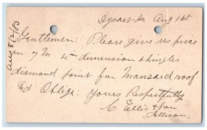 1883 Give Price on Shingles Dysart Iowa IA Clinton IA Antique Postal Card