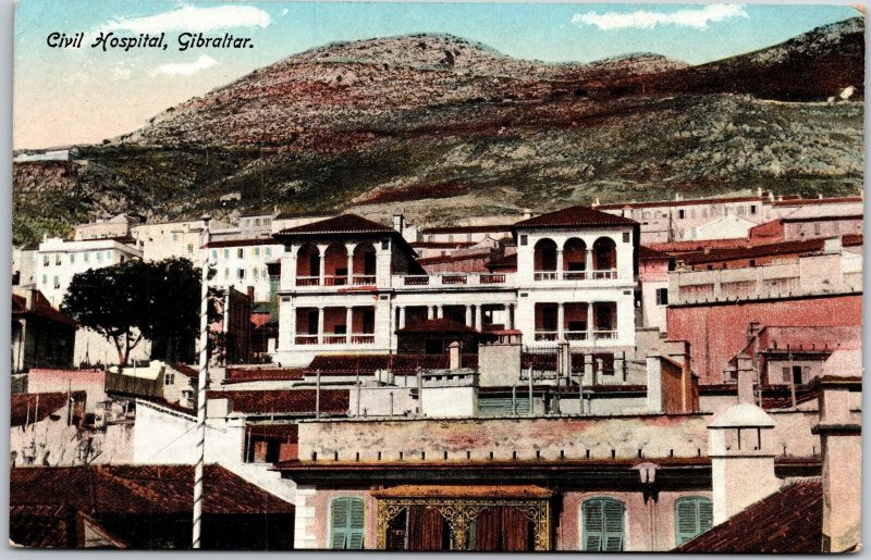 Civil Hospital Gibraltar Building Structure Mountain Scene Postcard