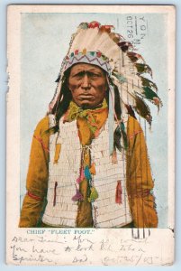 c1905 Chief Fleet Foot American Native Indian Headdress New York NY Postcard