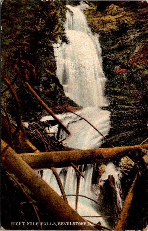 VINTAGE POSTCARD EIGHT MILE FALLS AT REVELSTOKE BRITISH COLUMBIA MAILED 1911