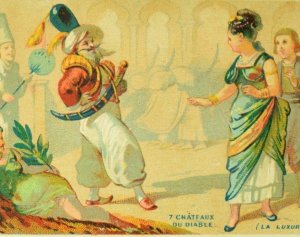 1870's-80's The Castle Of The Devil French Fable Scene Lovely Victorian Card F86