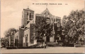 Vtg 1910s St Marys Church Street View Franklin Massachusetts MA Postcard