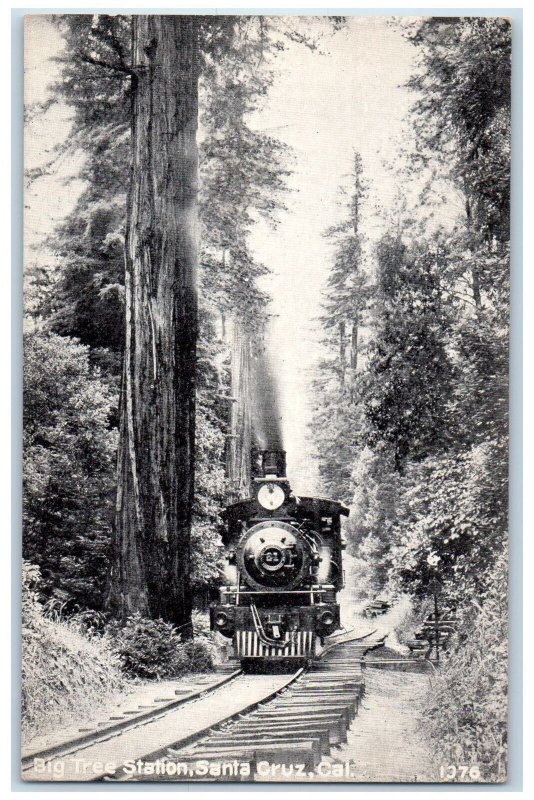 c1950 Big Tree Station Train Smokestacks Grove Santa Cruz California CA Postcard