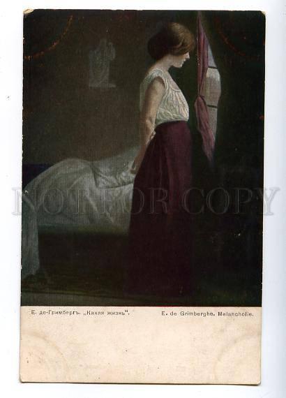 132026 Sad BELLE Lady near Window by GRIMBERGHE vintage PC